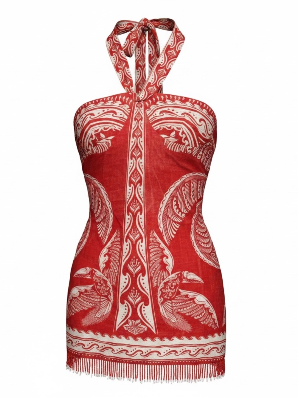 Farm Rio ladies red & white majestic coconut tree mini halter dress NWT! - Picture 2 of 10
